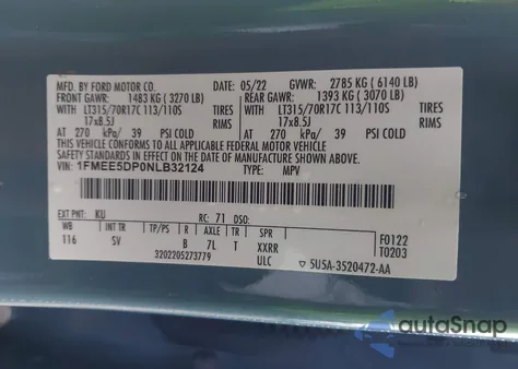 2022 Ford Bronco Black Diamond from USA, damaged, VIN 1FMEE5DP0NLB32124